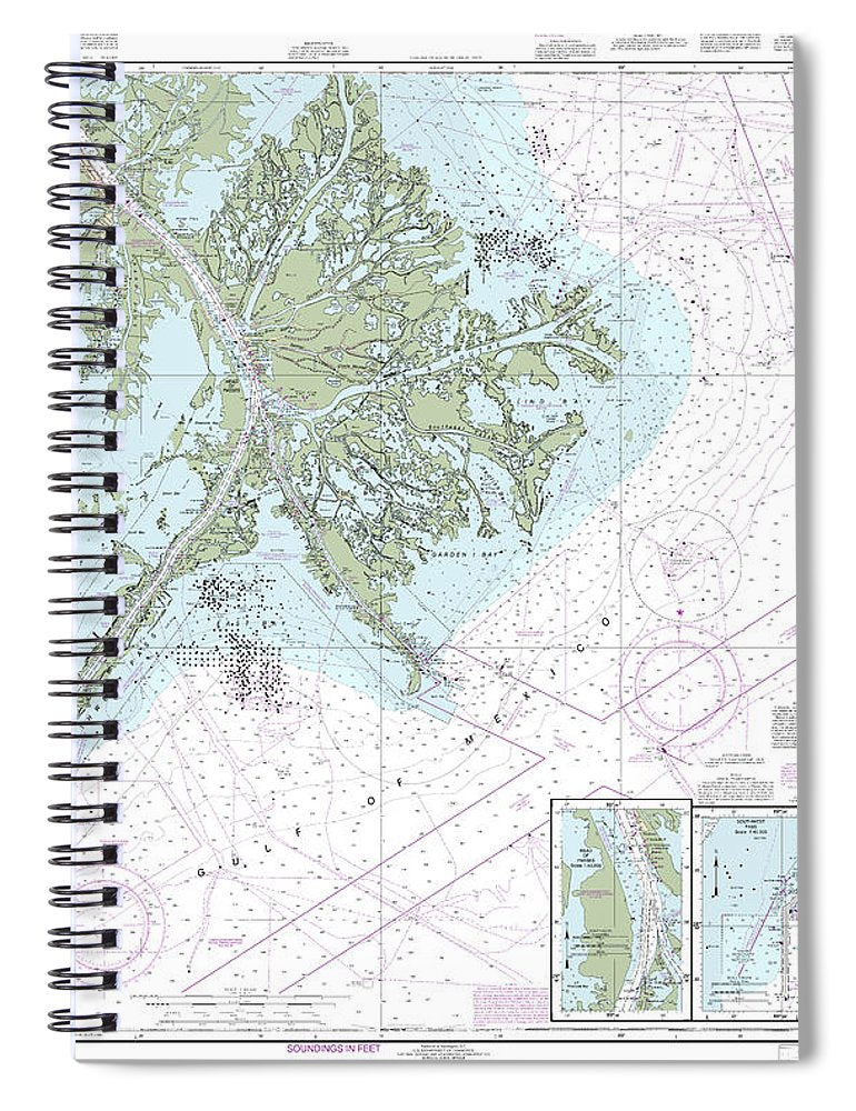 Nautical Chart 11361 Mississippi River Delta, Southwest Pass, South Pass, Head Passes Spiral Notebook