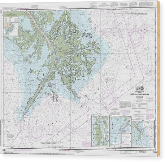 Nautical Chart-11361 Mississippi River Delta, Southwest Pass, South Pass, Head-Passes Wood Print