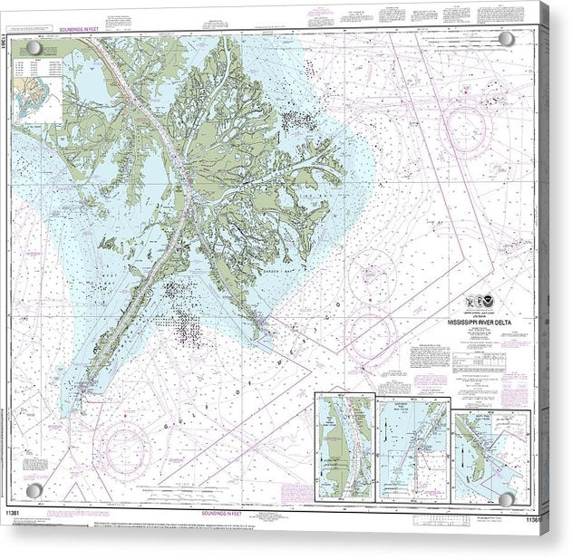 Nautical Chart-11361 Mississippi River Delta, Southwest Pass, South Pass, Head-passes - Acrylic Print