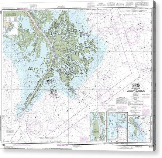 Nautical Chart-11361 Mississippi River Delta, Southwest Pass, South Pass, Head-Passes  Acrylic Print