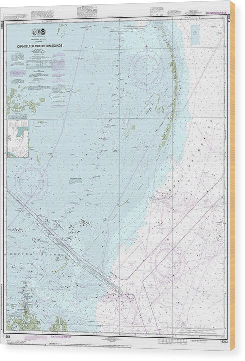 Nautical Chart-11363 Chandeleur-Breton Sounds Wood Print