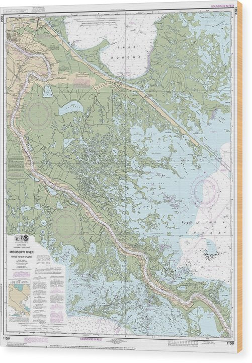 Nautical Chart-11364 Mississippi River-Venice-New Orleans Wood Print