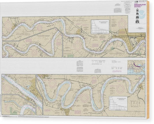 Nautical Chart-11370 Mississippi River-New Orleans-Baton Rouge Wood Print