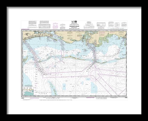 Nautical Chart-11373 Mississippi Sound-approaches Dauphin Island-cat Island - Framed Print