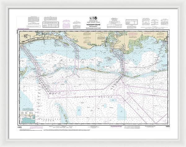 Nautical Chart-11373 Mississippi Sound-approaches Dauphin Island-cat Island - Framed Print