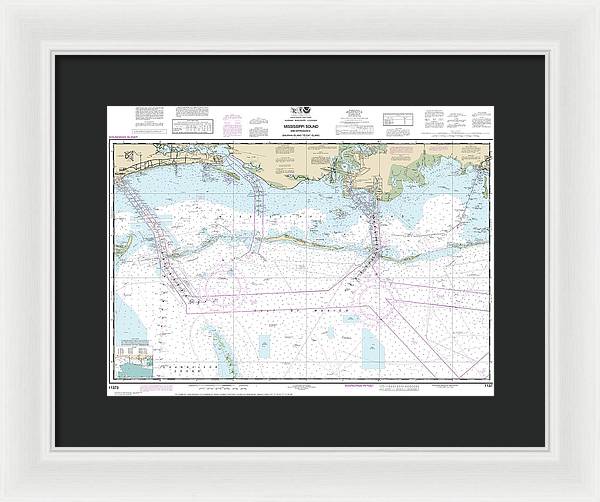 Nautical Chart-11373 Mississippi Sound-approaches Dauphin Island-cat Island - Framed Print