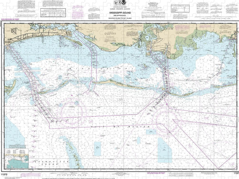 Nautical Chart 11373 Mississippi Sound Approaches Dauphin Island Cat Island Puzzle