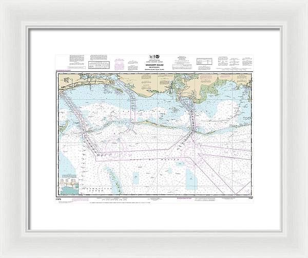 Nautical Chart-11373 Mississippi Sound-approaches Dauphin Island-cat Island - Framed Print