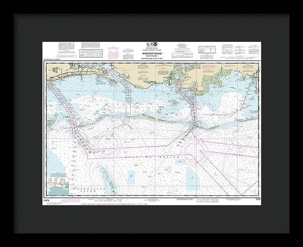 Nautical Chart-11373 Mississippi Sound-approaches Dauphin Island-cat Island - Framed Print