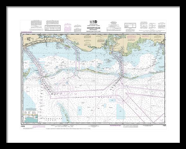 Nautical Chart-11373 Mississippi Sound-approaches Dauphin Island-cat Island - Framed Print