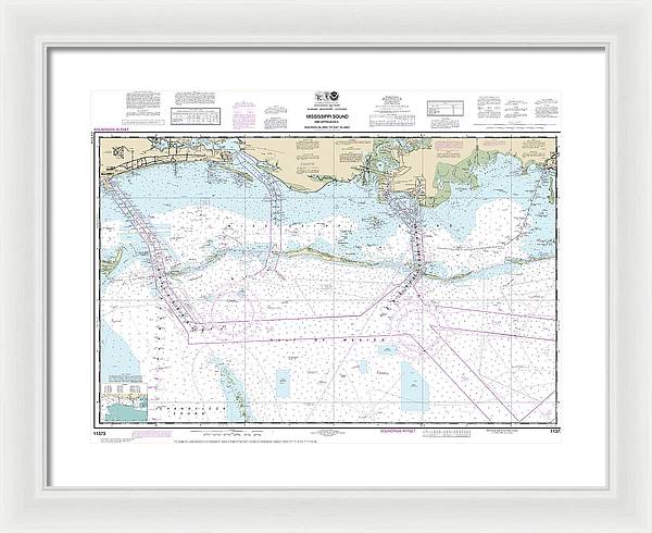 Nautical Chart-11373 Mississippi Sound-approaches Dauphin Island-cat Island - Framed Print