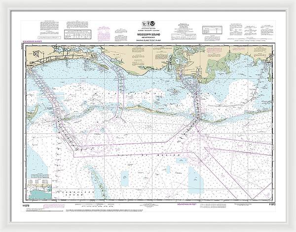 Nautical Chart-11373 Mississippi Sound-approaches Dauphin Island-cat Island - Framed Print