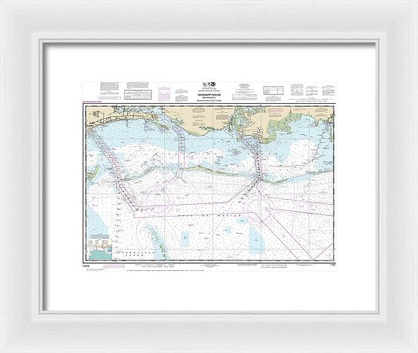 Nautical Chart-11373 Mississippi Sound-approaches Dauphin Island-cat Island - Framed Print