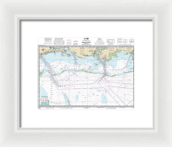 Nautical Chart-11373 Mississippi Sound-approaches Dauphin Island-cat Island - Framed Print