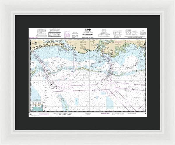 Nautical Chart-11373 Mississippi Sound-approaches Dauphin Island-cat Island - Framed Print