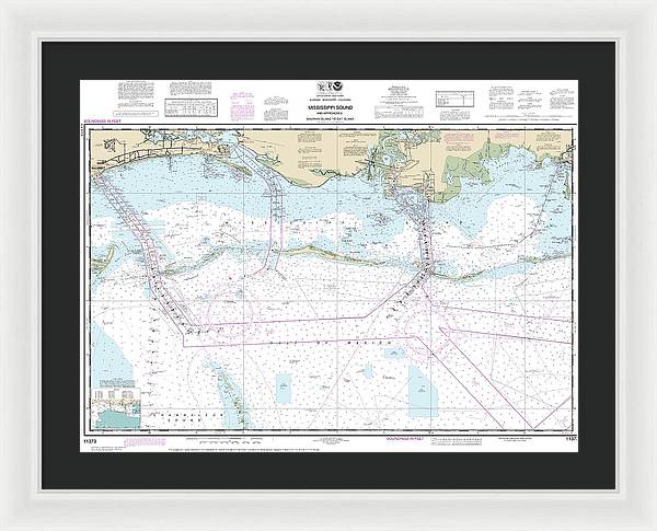 Nautical Chart-11373 Mississippi Sound-approaches Dauphin Island-cat Island - Framed Print