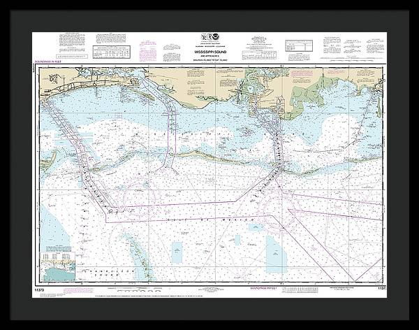 Nautical Chart-11373 Mississippi Sound-approaches Dauphin Island-cat Island - Framed Print