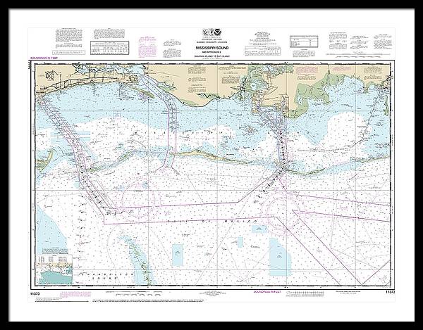 Nautical Chart-11373 Mississippi Sound-approaches Dauphin Island-cat Island - Framed Print