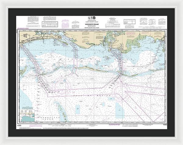 Nautical Chart-11373 Mississippi Sound-approaches Dauphin Island-cat Island - Framed Print