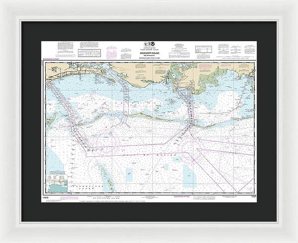 Nautical Chart-11373 Mississippi Sound-approaches Dauphin Island-cat Island - Framed Print