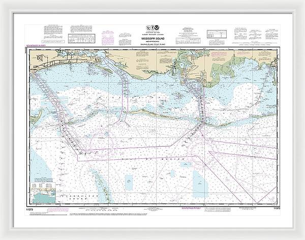 Nautical Chart-11373 Mississippi Sound-approaches Dauphin Island-cat Island - Framed Print