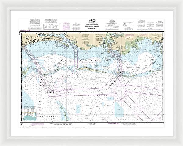 Nautical Chart-11373 Mississippi Sound-approaches Dauphin Island-cat Island - Framed Print