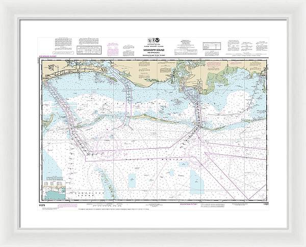 Nautical Chart-11373 Mississippi Sound-approaches Dauphin Island-cat Island - Framed Print