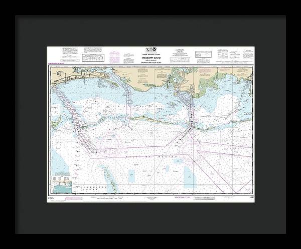 Nautical Chart-11373 Mississippi Sound-approaches Dauphin Island-cat Island - Framed Print