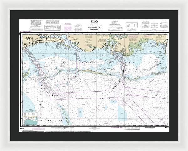 Nautical Chart-11373 Mississippi Sound-approaches Dauphin Island-cat Island - Framed Print