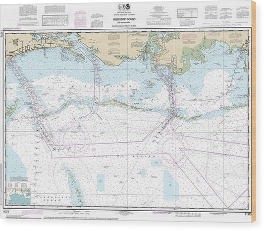 Nautical Chart-11373 Mississippi Sound-Approaches Dauphin Island-Cat Island Wood Print