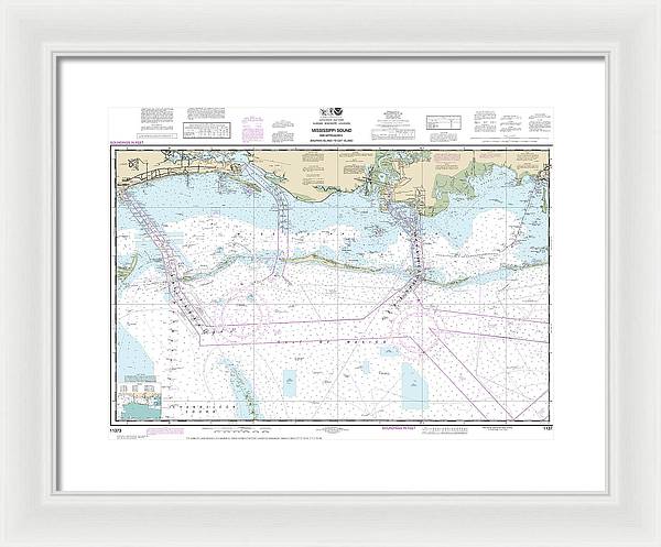 Nautical Chart-11373 Mississippi Sound-approaches Dauphin Island-cat Island - Framed Print