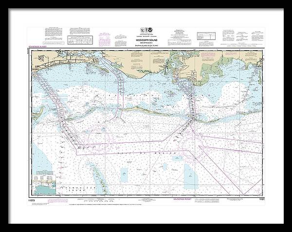 Nautical Chart-11373 Mississippi Sound-approaches Dauphin Island-cat Island - Framed Print