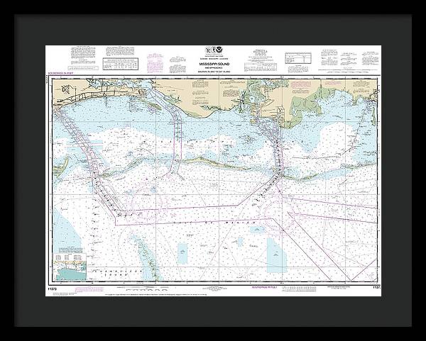 Nautical Chart-11373 Mississippi Sound-approaches Dauphin Island-cat Island - Framed Print