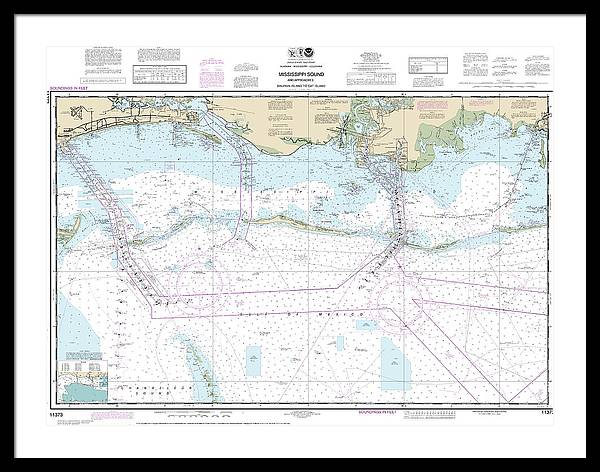 Nautical Chart-11373 Mississippi Sound-approaches Dauphin Island-cat Island - Framed Print