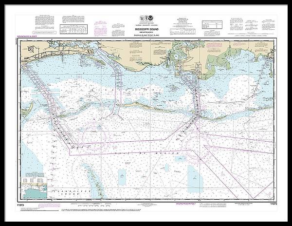 Nautical Chart-11373 Mississippi Sound-approaches Dauphin Island-cat Island - Framed Print