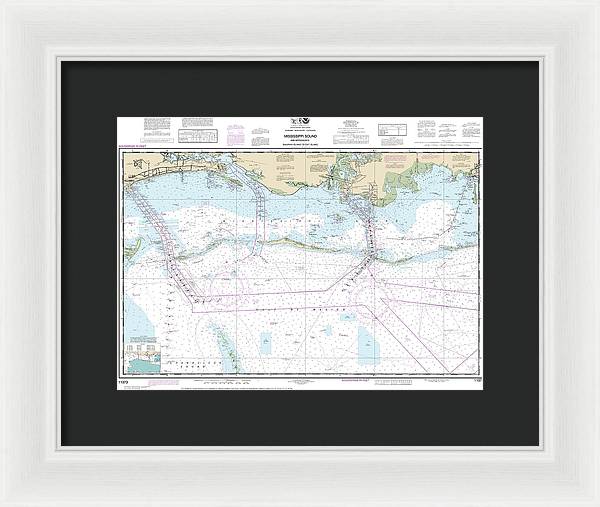 Nautical Chart-11373 Mississippi Sound-approaches Dauphin Island-cat Island - Framed Print