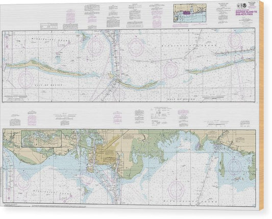 Nautical Chart-11374 Intracoastal Waterway Dauphin Island-Dog Keys Pass Wood Print