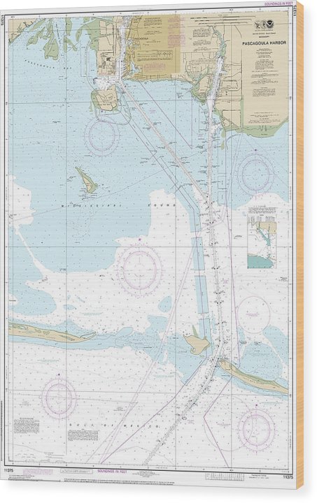 Nautical Chart-11375 Pascagoula Harbor Wood Print
