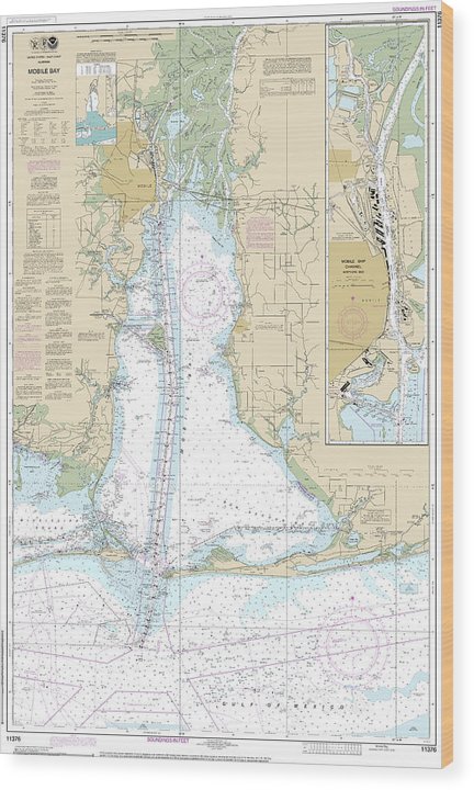 Nautical Chart-11376 Mobile Bay Mobile Ship Channel-Northern End Wood Print