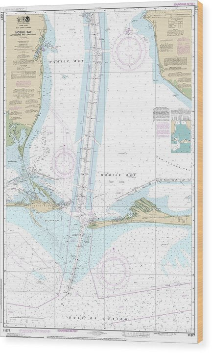Nautical Chart-11377 Mobile Bay Approaches-Lower Half Wood Print
