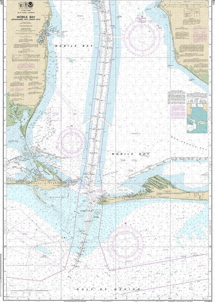 Nautical Chart-11377 Mobile Bay Approaches-lower Half - Puzzle