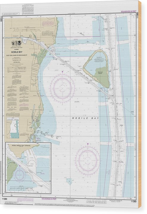 Nautical Chart-11380 Mobile Bay East Fowl River-Deer River Pt, Mobile Middle Bay Terminal Wood Print