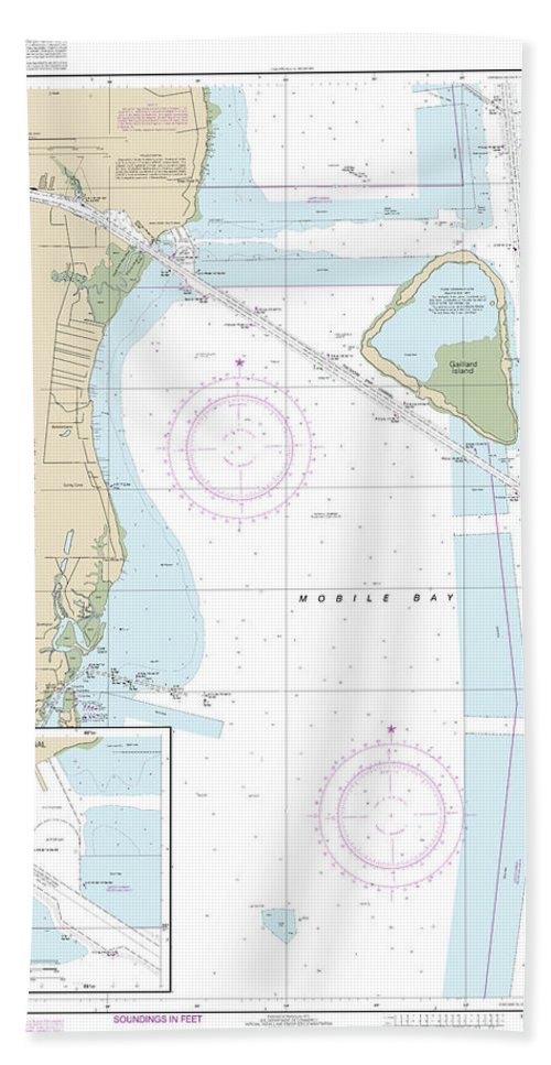 Nautical Chart 11380 Mobile Bay East Fowl River Deer River Pt, Mobile Middle Bay Terminal Bath Towel