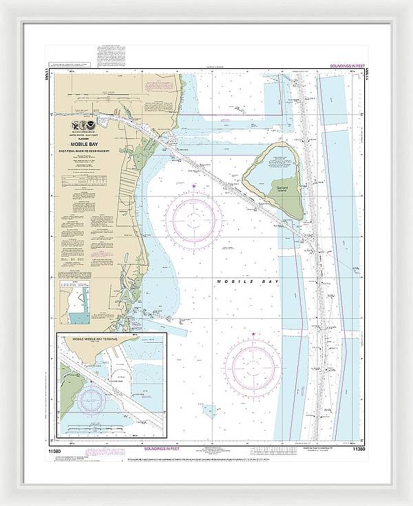 Nautical Chart-11380 Mobile Bay East Fowl River-deer River Pt, Mobile Middle Bay Terminal - Framed Print