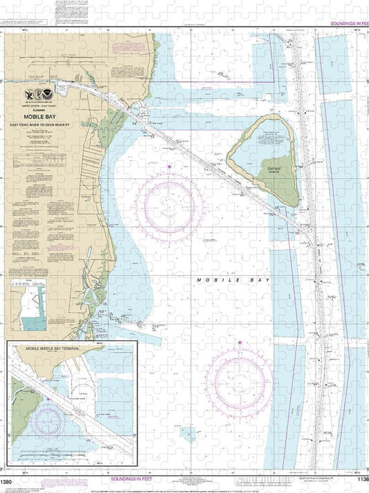 Nautical Chart 11380 Mobile Bay East Fowl River Deer River Pt, Mobile Middle Bay Terminal Puzzle