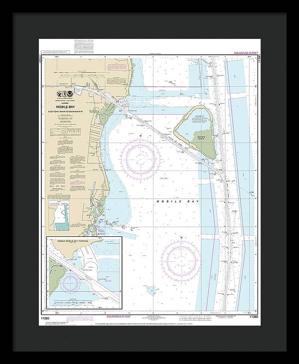 Nautical Chart-11380 Mobile Bay East Fowl River-deer River Pt, Mobile Middle Bay Terminal - Framed Print