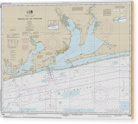 Nautical Chart-11382 Pensacola Bay-Approaches Wood Print