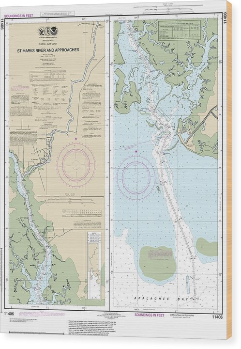 Nautical Chart-11406 Stmarks River-Approaches Wood Print