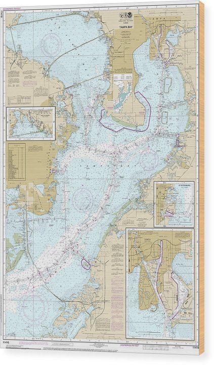 Nautical Chart-11416 Tampa Bay, Safety Harbor, St Petersburg, Tampa Wood Print