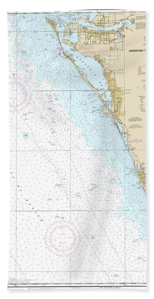 Nautical Chart-11424 Lemon Bay-passage Key Inlet - Bath Towel
